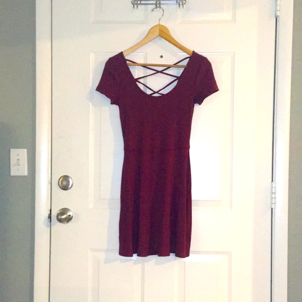 Hollister Red Skater Dress Small Ribbed Strappy Short Sleeve Circle Skirt